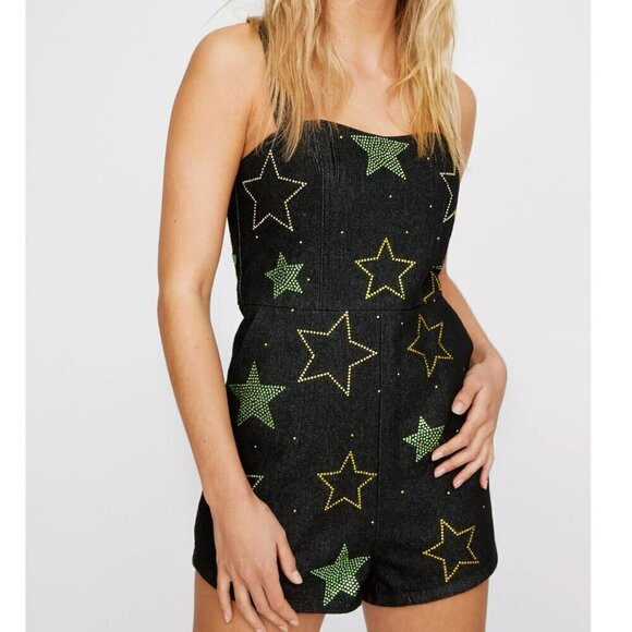 Nasty Gal Star Hotfix Denim Playsuit, NWT, Size 10 - Picture 6 of 9